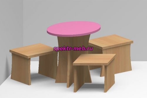 Игровая мебель стол с 3-мя табуретами кукольные, КИМ№5Д