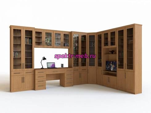 Угловой книжный шкаф со столом Классика-9