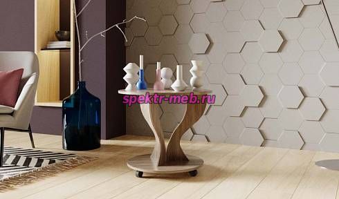 Круглый журнальный столик на колесиках Ореол