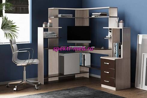 Угловой компьютерный стол Флеш 34 с полками