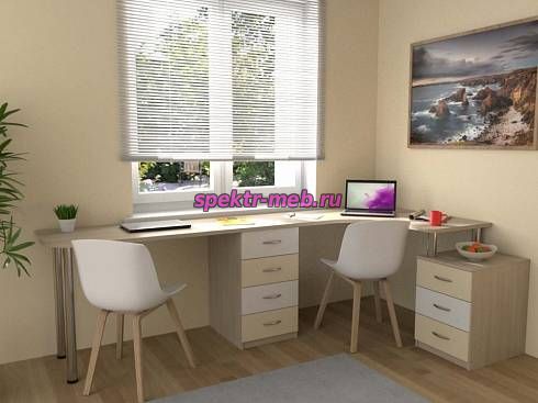 Угловой письменный стол для двоих Пилот 64