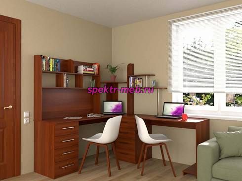 Угловой письменный стол для двоих с надстройкой Юкатан 51